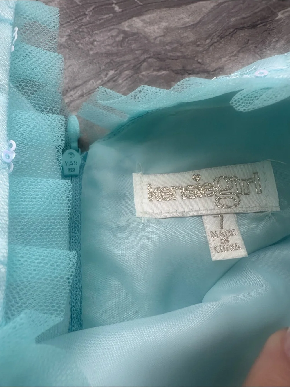 Light Aqua Sequin Butterfly Tulle Dress Size 7